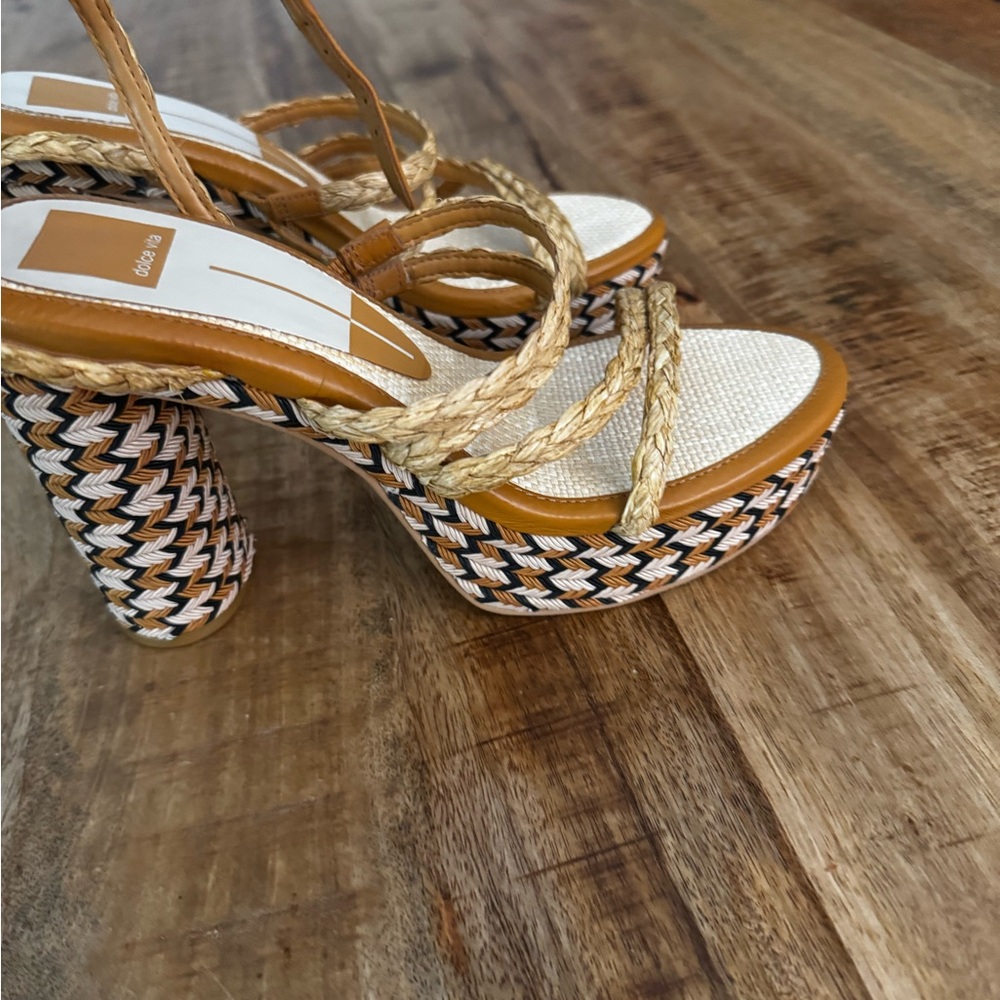 Dolce vita Catina Tan Raffia heeled sandals Braided Tan Platform ankle strap NEW - Picture 7 of 9